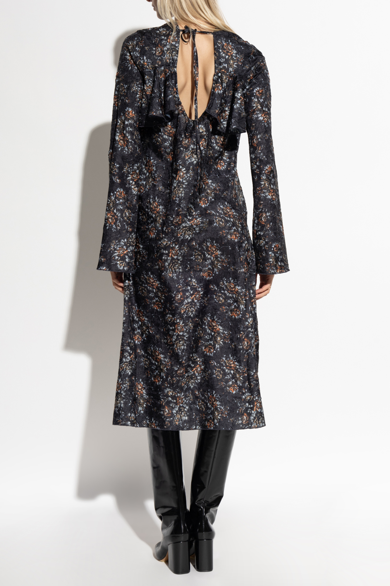 Black Dress with floral motif Ganni - Vitkac Canada